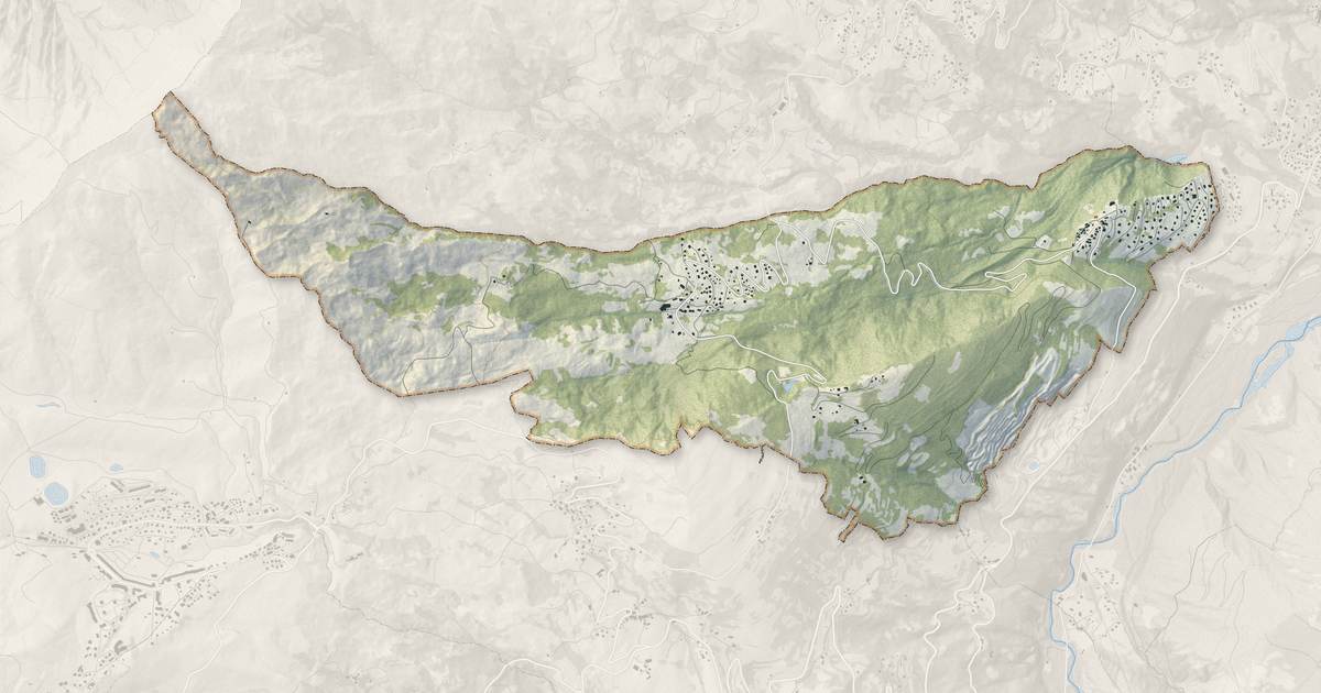 Portrait cartographique de Saint-Pancrace : relief, eau, forêts, bâti et voies, calculés à partir des données de l'IGN
