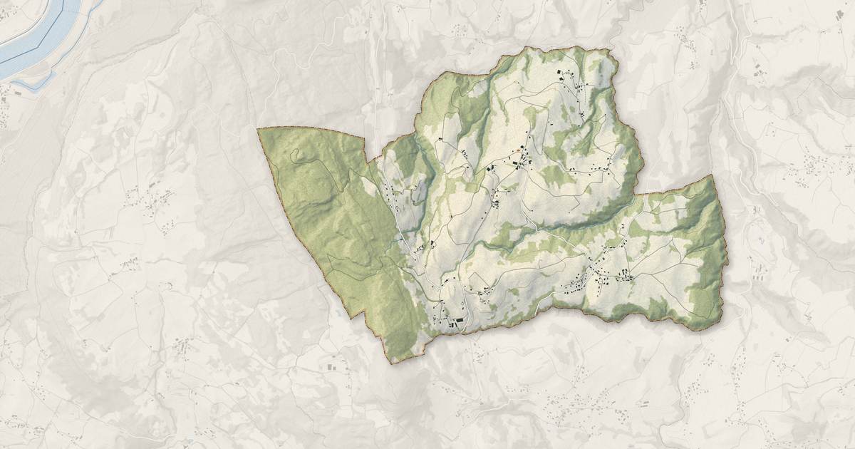 Portrait cartographique de Saint-Pierre-d'Alvey : relief, eau, forêts, bâti et voies, calculés à partir des données de l'IGN