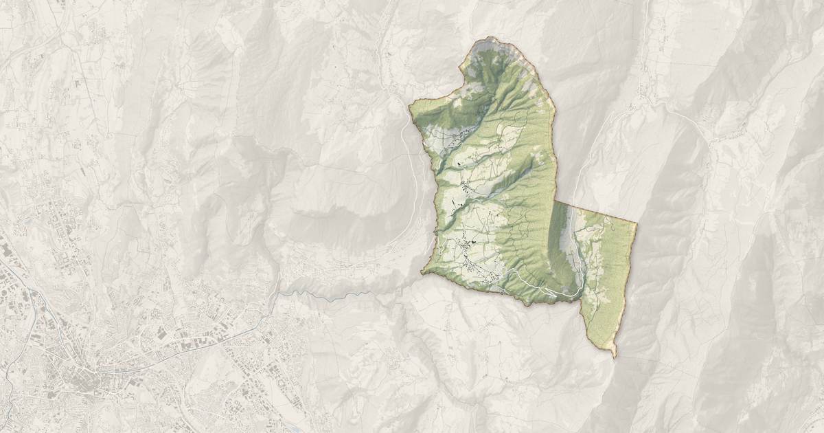 Portrait cartographique de Thoiry : relief, eau, forêts, bâti et voies, calculés à partir des données de l'IGN