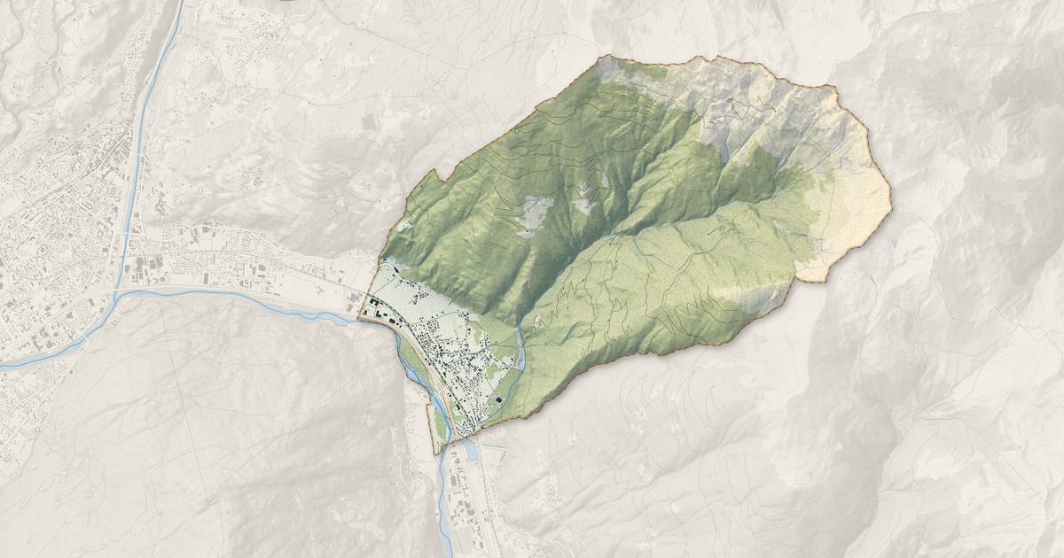 Portrait cartographique de Tours-en-Savoie : relief, eau, forêts, bâti et voies, calculés à partir des données de l'IGN