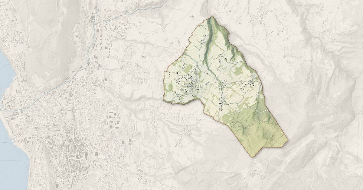Portrait cartographique de Trévignin : relief, eau, forêts, bâti et voies, calculés à partir des données de l'IGN
