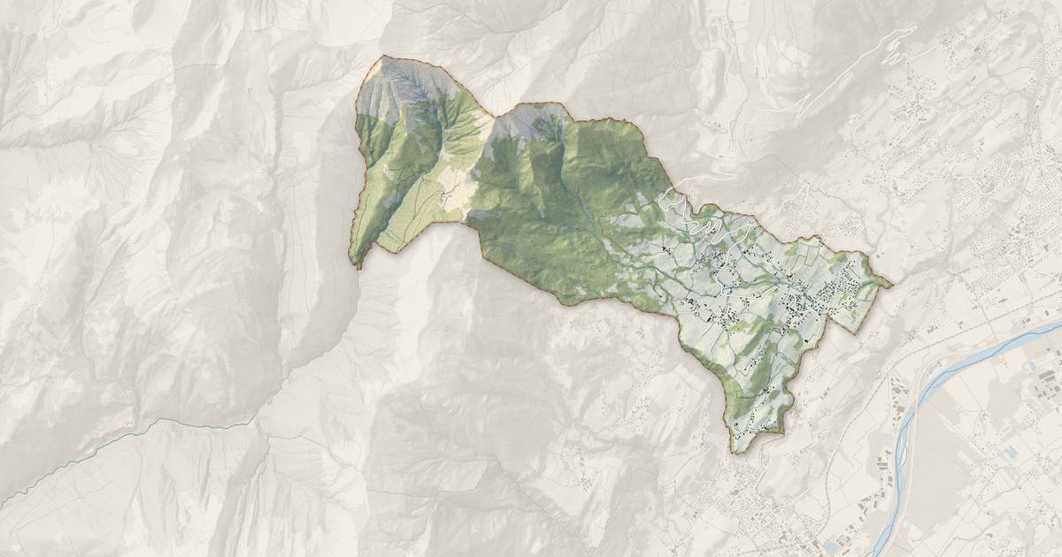 Portrait cartographique de Verrens-Arvey : relief, eau, forêts, bâti et voies, calculés à partir des données de l'IGN