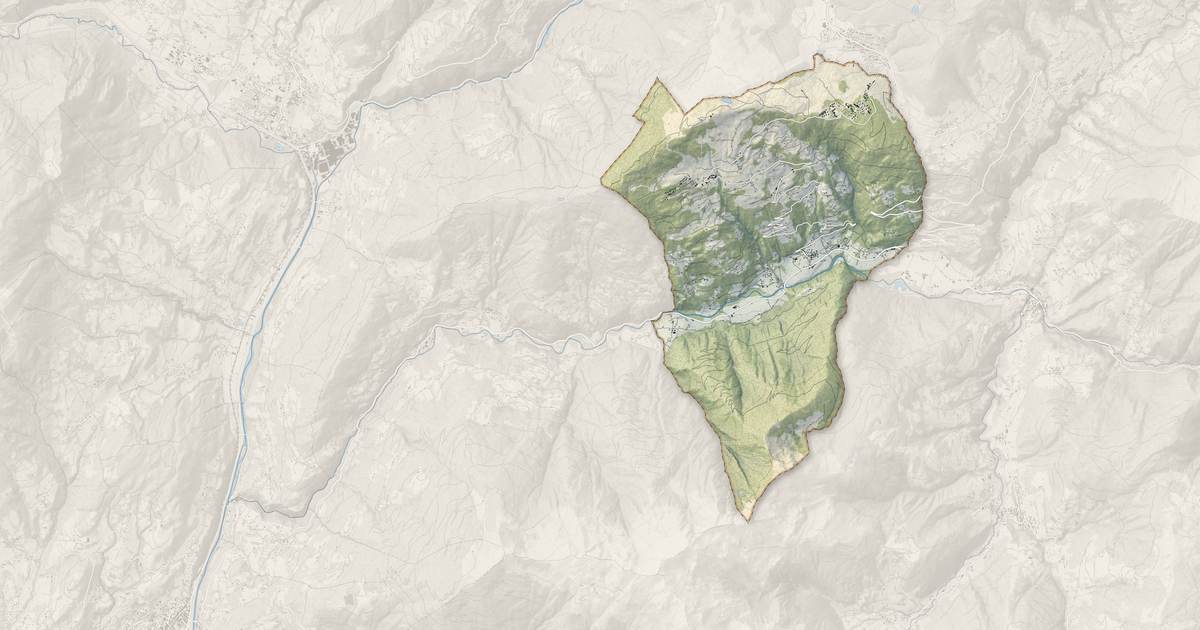 Portrait cartographique de Villard-sur-Doron : relief, eau, forêts, bâti et voies, calculés à partir des données de l'IGN