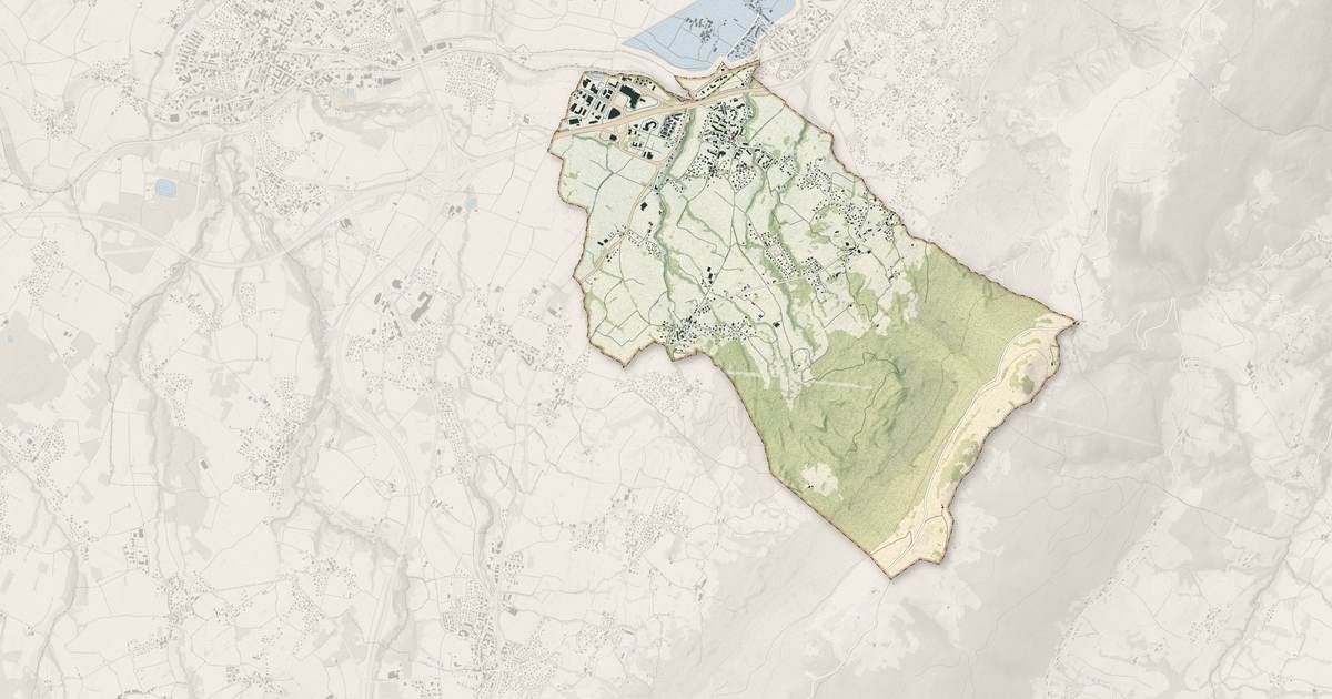 Portrait cartographique de Archamps : relief, eau, forêts, bâti et voies, calculés à partir des données de l'IGN
