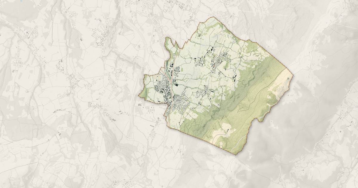 Portrait cartographique de Beaumont : relief, eau, forêts, bâti et voies, calculés à partir des données de l'IGN