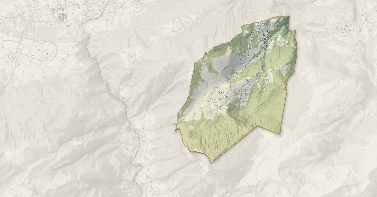Portrait cartographique de Brizon : relief, eau, forêts, bâti et voies, calculés à partir des données de l'IGN