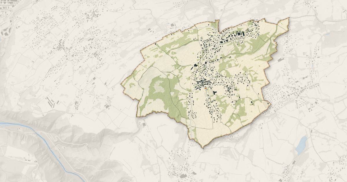 Portrait cartographique de Champanges : relief, eau, forêts, bâti et voies, calculés à partir des données de l'IGN