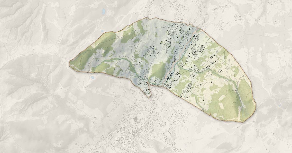 Portrait cartographique de Demi-Quartier : relief, eau, forêts, bâti et voies, calculés à partir des données de l'IGN