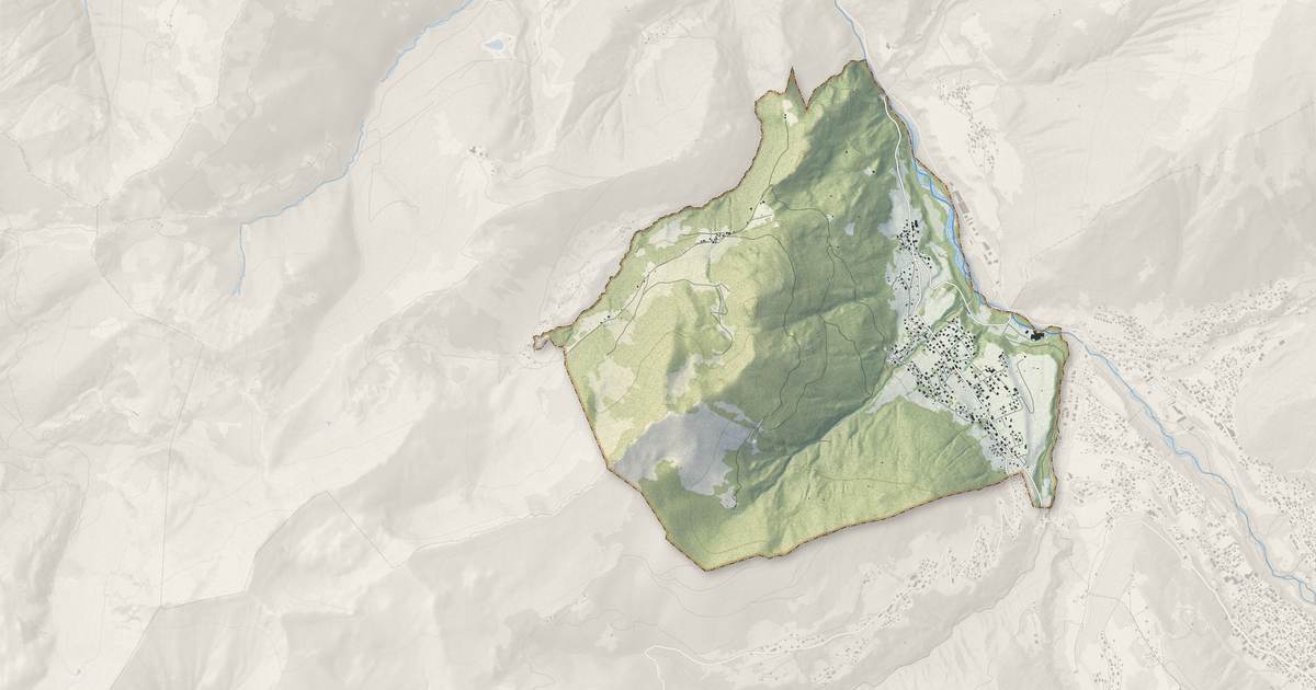 Portrait cartographique de Essert-Romand : relief, eau, forêts, bâti et voies, calculés à partir des données de l'IGN