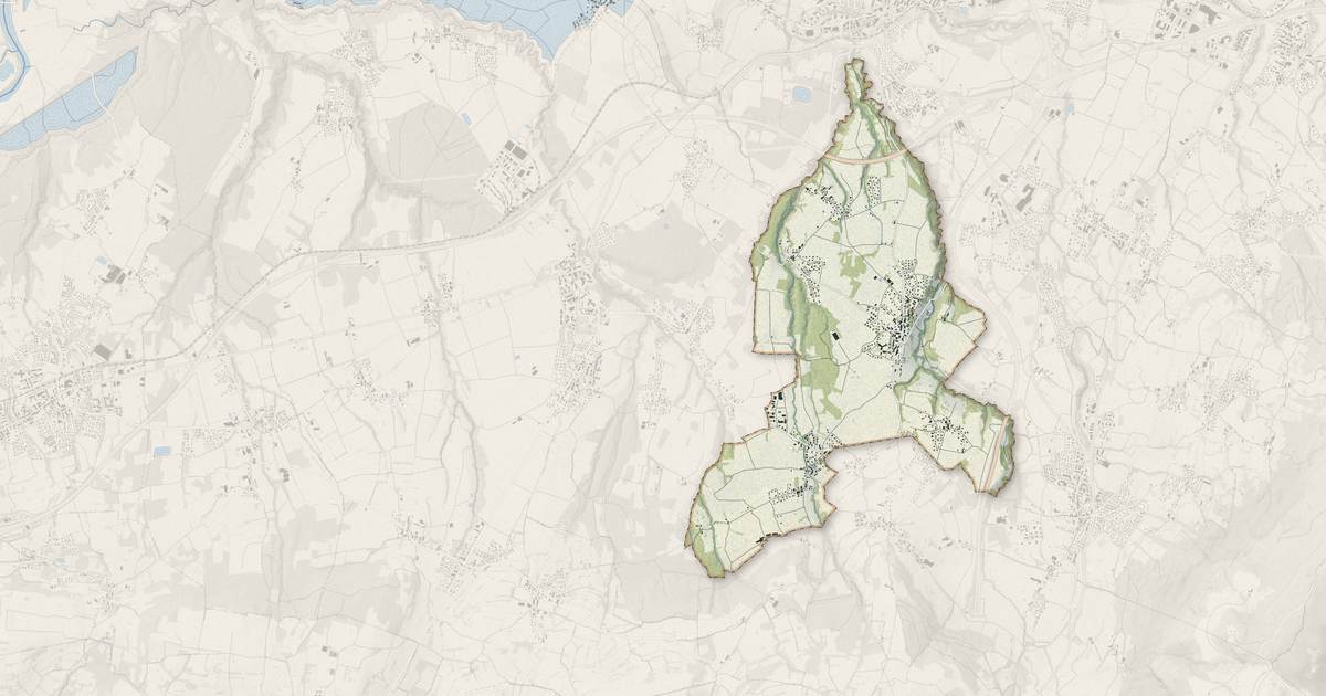 Portrait cartographique de Feigères : relief, eau, forêts, bâti et voies, calculés à partir des données de l'IGN