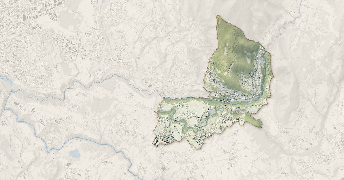 Portrait cartographique de Fillinges : relief, eau, forêts, bâti et voies, calculés à partir des données de l'IGN