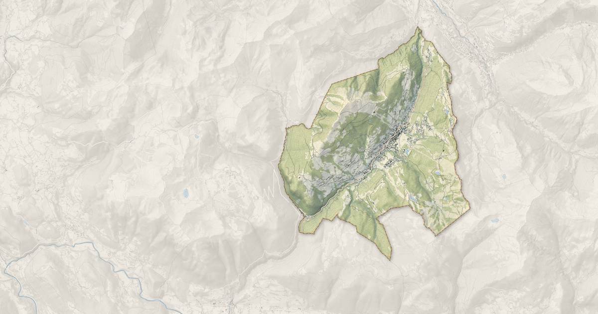 Portrait cartographique de Les Gets : relief, eau, forêts, bâti et voies, calculés à partir des données de l'IGN