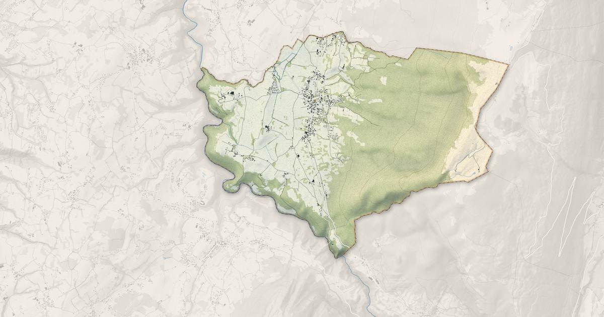 Portrait cartographique de Gruffy : relief, eau, forêts, bâti et voies, calculés à partir des données de l'IGN