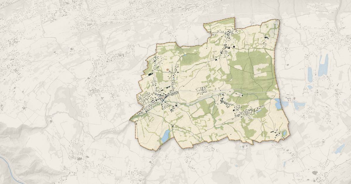 Portrait cartographique de Larringes : relief, eau, forêts, bâti et voies, calculés à partir des données de l'IGN