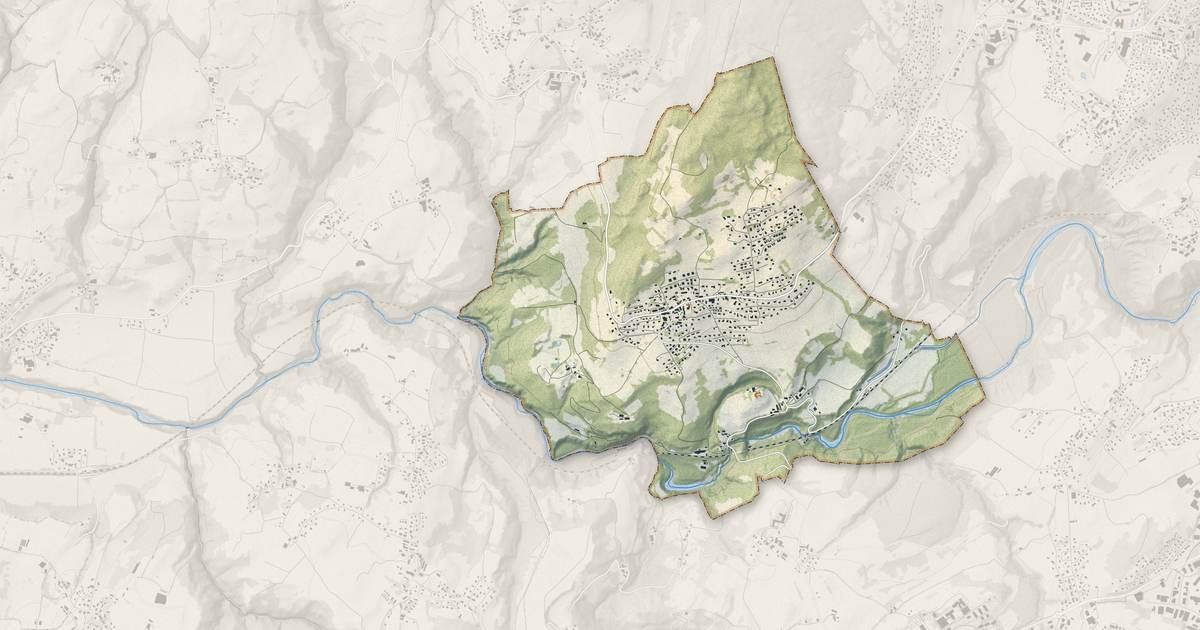 Portrait cartographique de Lovagny : relief, eau, forêts, bâti et voies, calculés à partir des données de l'IGN