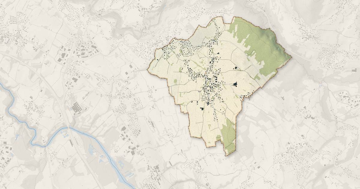 Portrait cartographique de Marcellaz : relief, eau, forêts, bâti et voies, calculés à partir des données de l'IGN