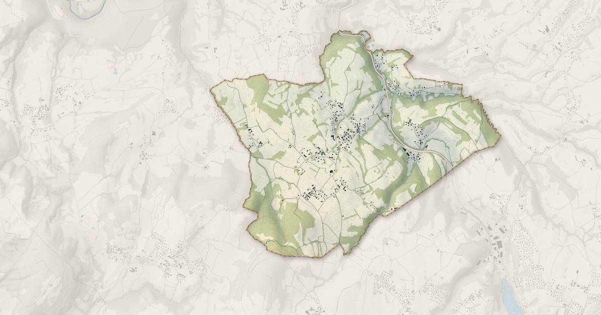 Portrait cartographique de Mésigny : relief, eau, forêts, bâti et voies, calculés à partir des données de l'IGN