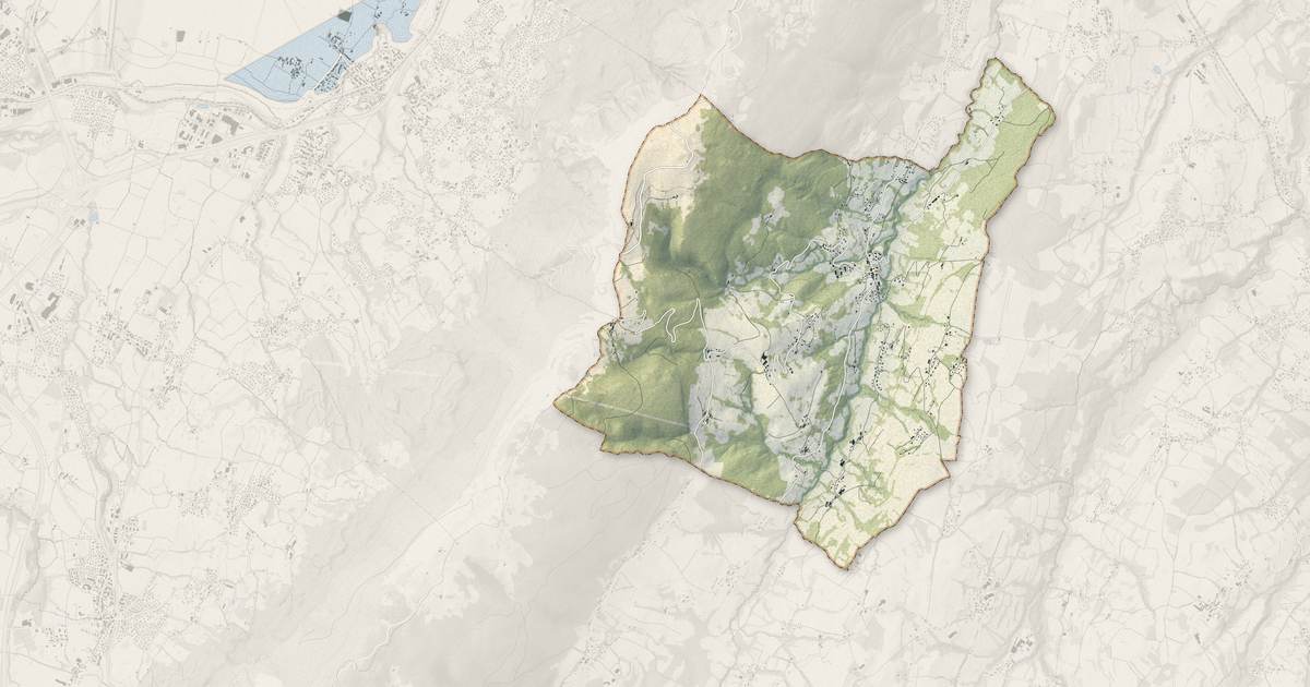 Portrait cartographique de La Muraz : relief, eau, forêts, bâti et voies, calculés à partir des données de l'IGN