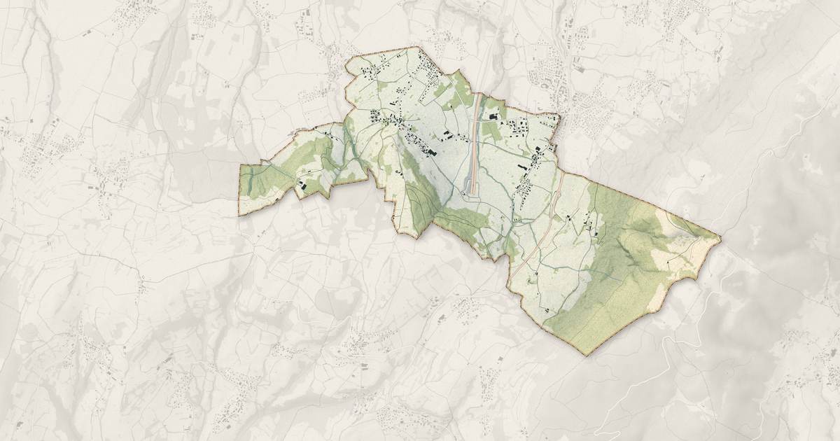 Portrait cartographique de Présilly : relief, eau, forêts, bâti et voies, calculés à partir des données de l'IGN