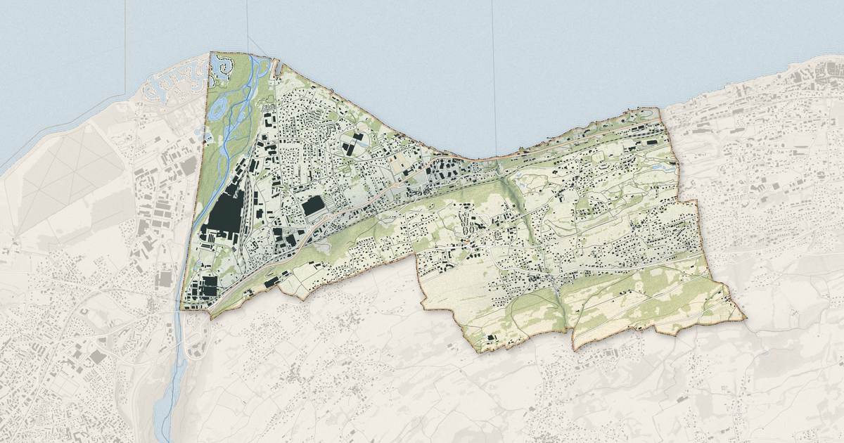 Portrait cartographique de Publier : relief, eau, forêts, bâti et voies, calculés à partir des données de l'IGN