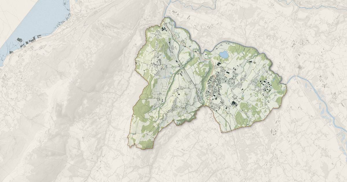 Portrait cartographique de Reignier-Ésery : relief, eau, forêts, bâti et voies, calculés à partir des données de l'IGN