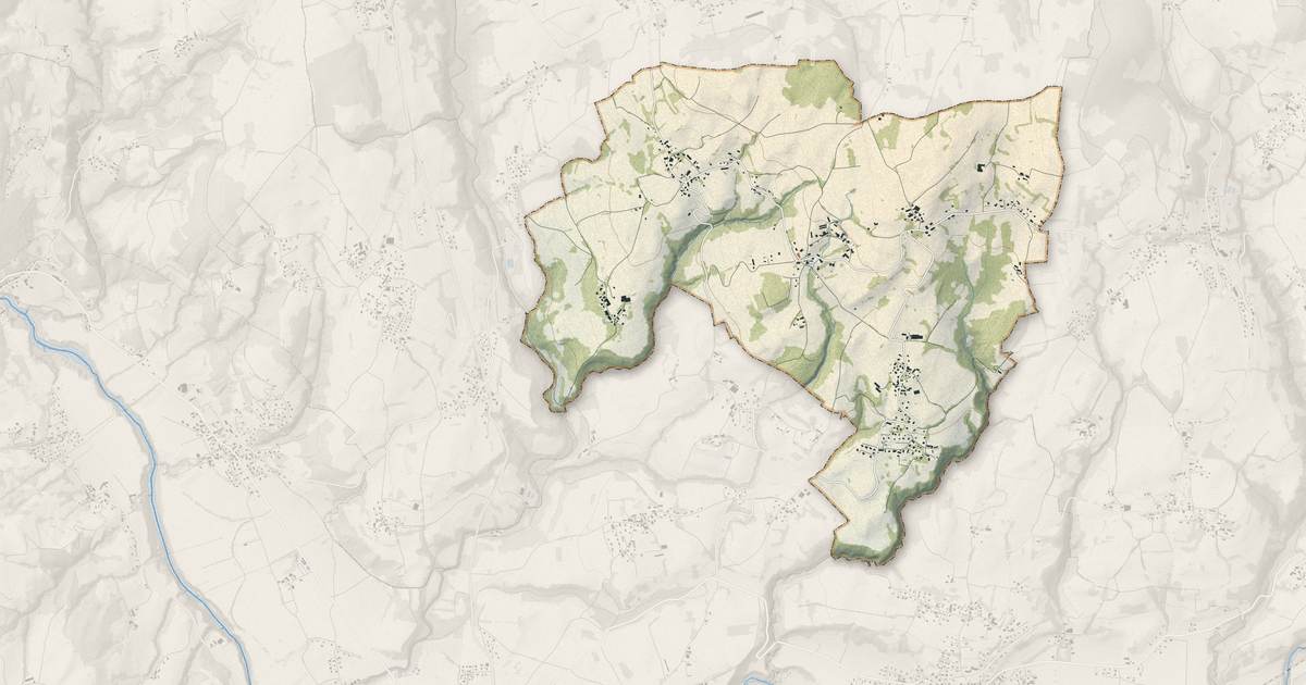 Portrait cartographique de Saint-Eusèbe : relief, eau, forêts, bâti et voies, calculés à partir des données de l'IGN