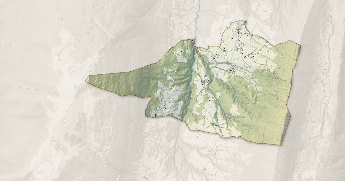 Portrait cartographique de Saint-Eustache : relief, eau, forêts, bâti et voies, calculés à partir des données de l'IGN