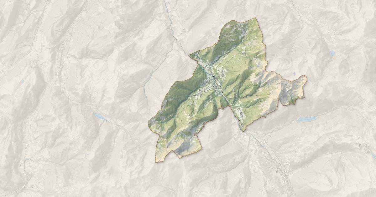 Portrait cartographique de Saint-Jean-d'Aulps : relief, eau, forêts, bâti et voies, calculés à partir des données de l'IGN