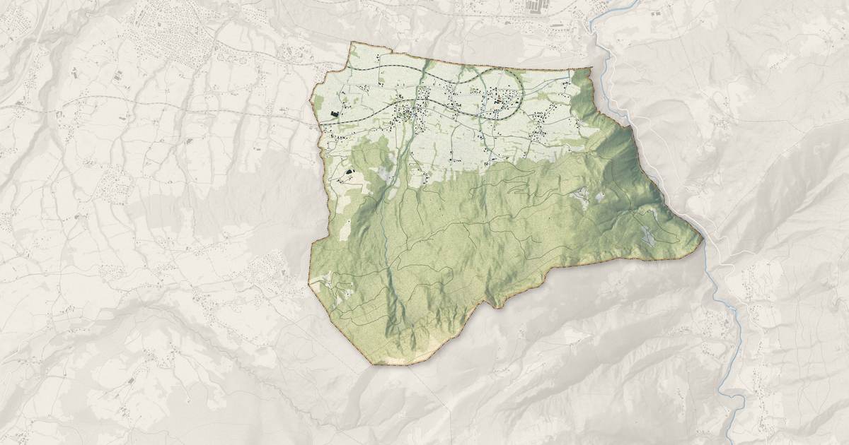 Portrait cartographique de Saint-Laurent : relief, eau, forêts, bâti et voies, calculés à partir des données de l'IGN