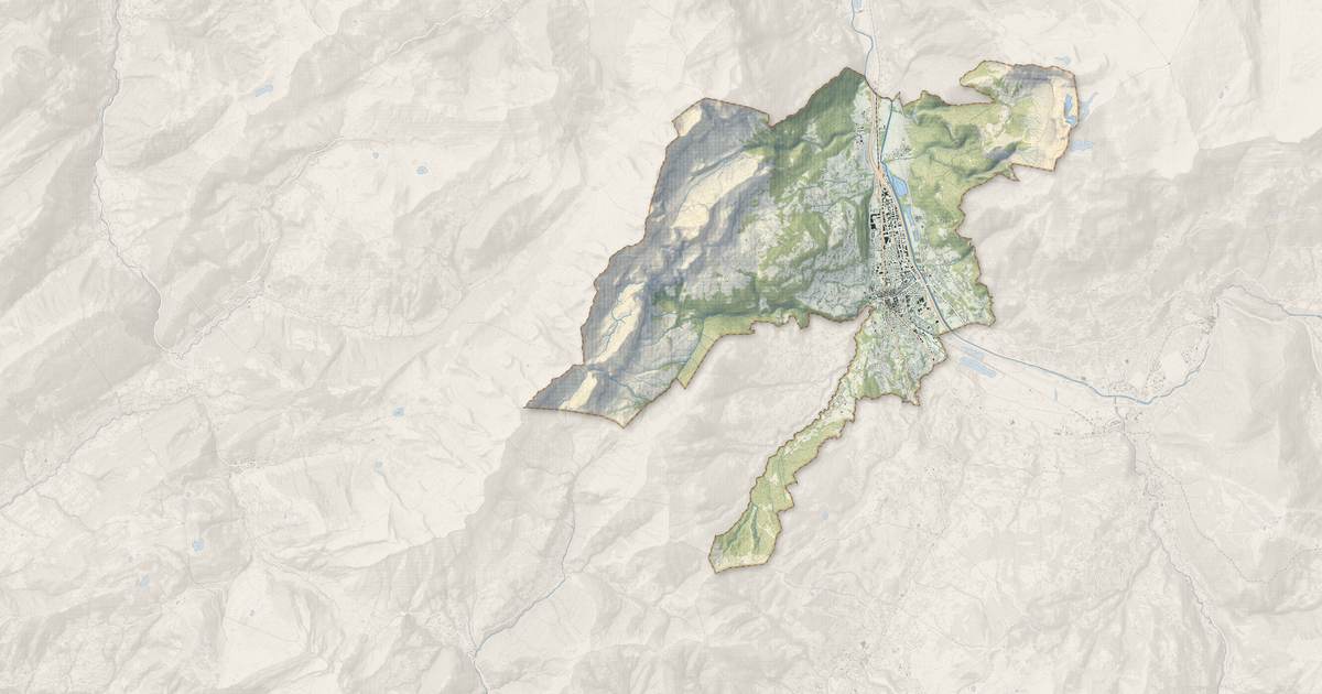 Portrait cartographique de Sallanches : relief, eau, forêts, bâti et voies, calculés à partir des données de l'IGN