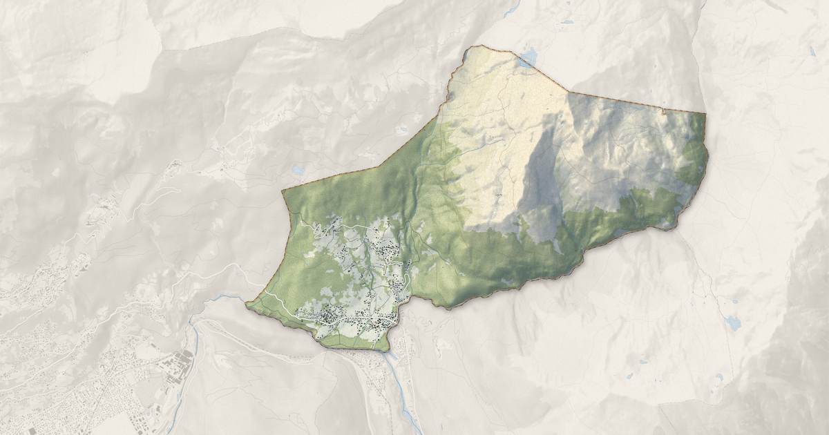 Portrait cartographique de Servoz : relief, eau, forêts, bâti et voies, calculés à partir des données de l'IGN