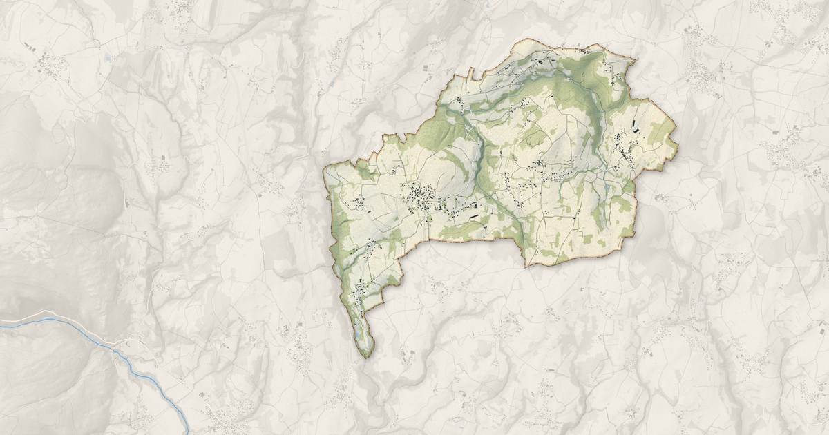 Portrait cartographique de Thusy : relief, eau, forêts, bâti et voies, calculés à partir des données de l'IGN