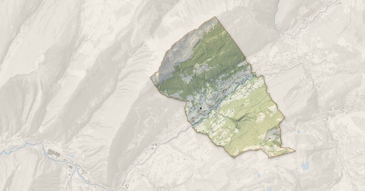 Portrait cartographique de Les Villards-sur-Thônes : relief, eau, forêts, bâti et voies, calculés à partir des données de l'IGN