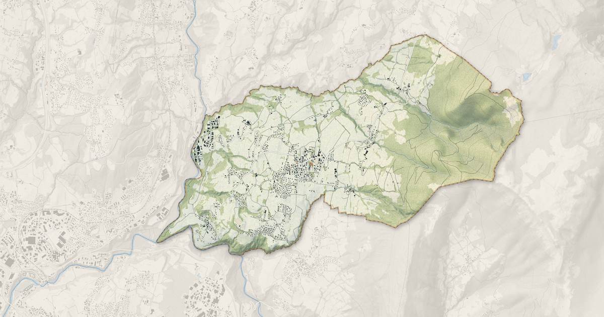 Portrait cartographique de Villaz : relief, eau, forêts, bâti et voies, calculés à partir des données de l'IGN