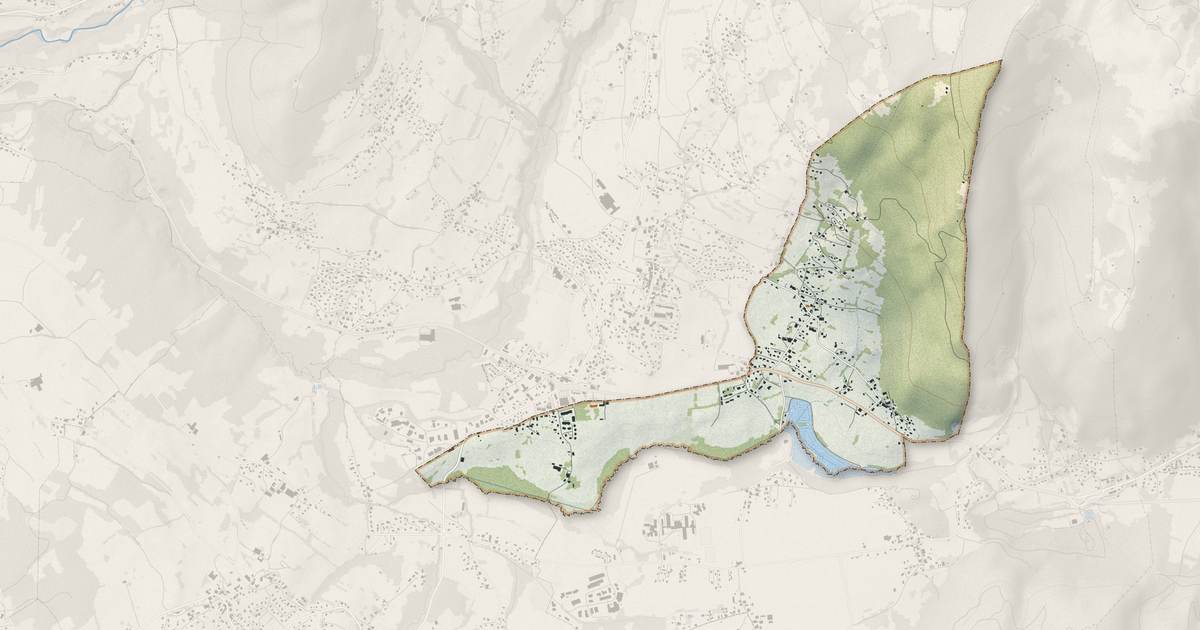 Portrait cartographique de Ville-en-Sallaz : relief, eau, forêts, bâti et voies, calculés à partir des données de l'IGN