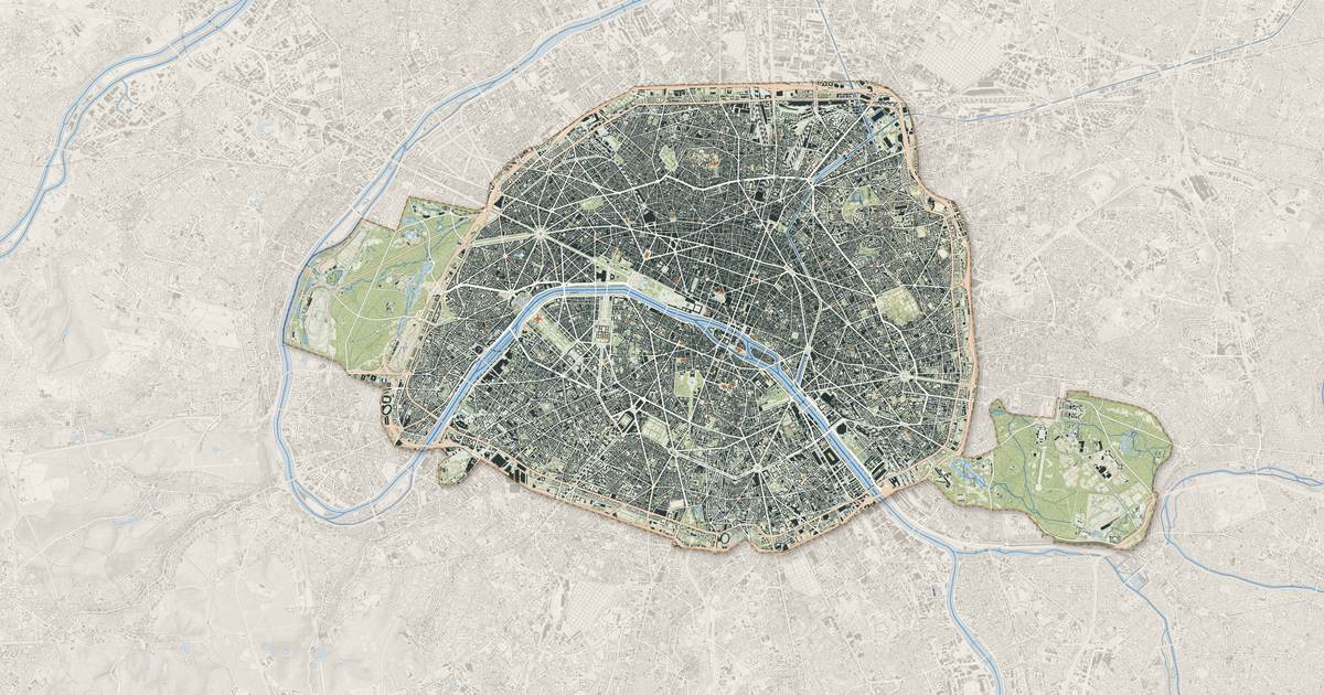Portrait cartographique de Paris : relief, eau, forêts, bâti et voies, calculés à partir des données de l'IGN