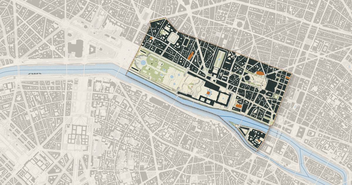 Portrait cartographique de Paris 1er Arrondissement : relief, eau, forêts, bâti et voies, calculés à partir des données de l'IGN