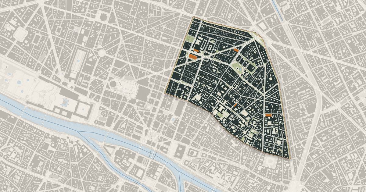 Portrait cartographique de Paris 3e Arrondissement : relief, eau, forêts, bâti et voies, calculés à partir des données de l'IGN