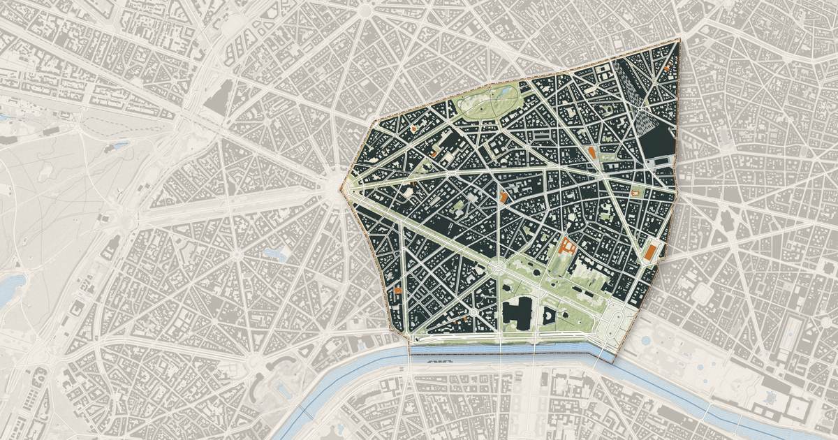 Portrait cartographique de Paris 8e Arrondissement : relief, eau, forêts, bâti et voies, calculés à partir des données de l'IGN