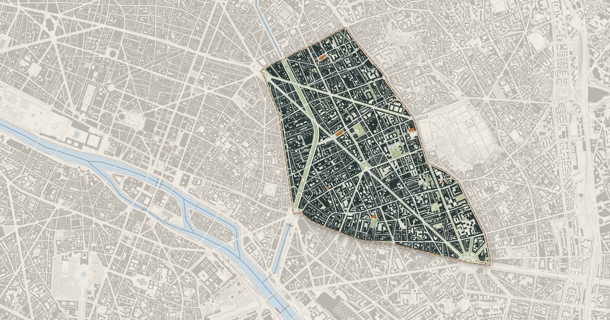 Portrait cartographique de Paris 11e Arrondissement : relief, eau, forêts, bâti et voies, calculés à partir des données de l'IGN
