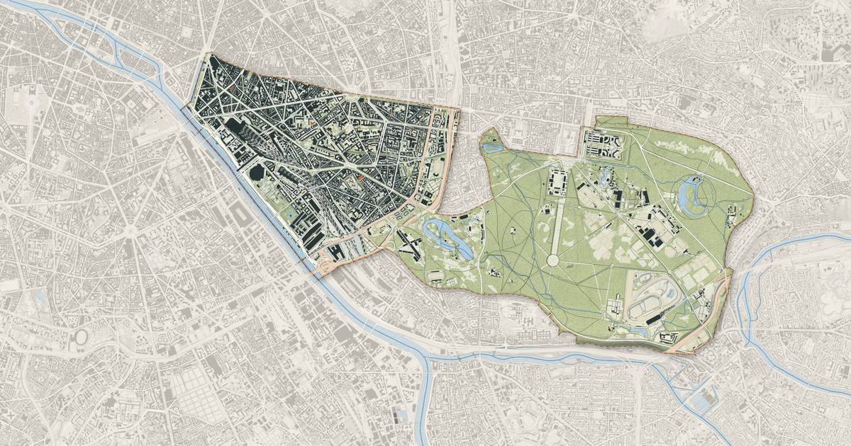 Portrait cartographique de Paris 12e Arrondissement : relief, eau, forêts, bâti et voies, calculés à partir des données de l'IGN