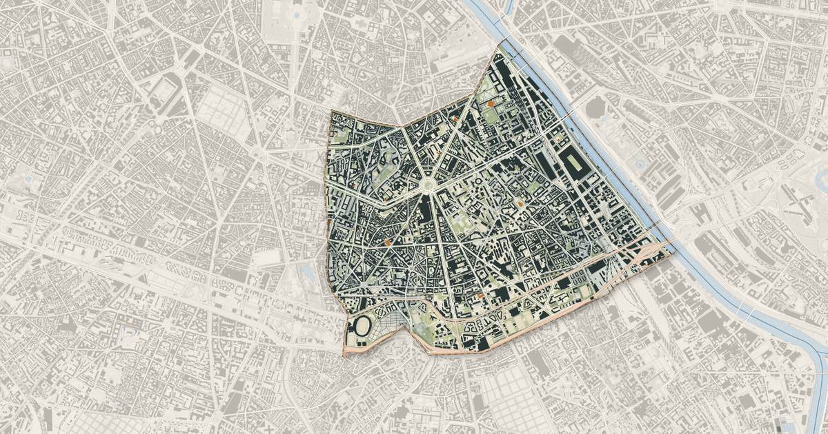 Portrait cartographique de Paris 13e Arrondissement : relief, eau, forêts, bâti et voies, calculés à partir des données de l'IGN