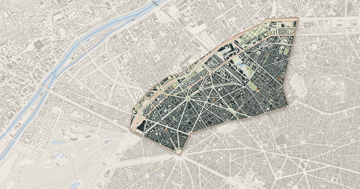 Portrait cartographique de Paris 17e Arrondissement : relief, eau, forêts, bâti et voies, calculés à partir des données de l'IGN