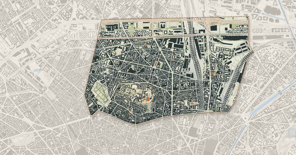 Portrait cartographique de Paris 18e Arrondissement : relief, eau, forêts, bâti et voies, calculés à partir des données de l'IGN