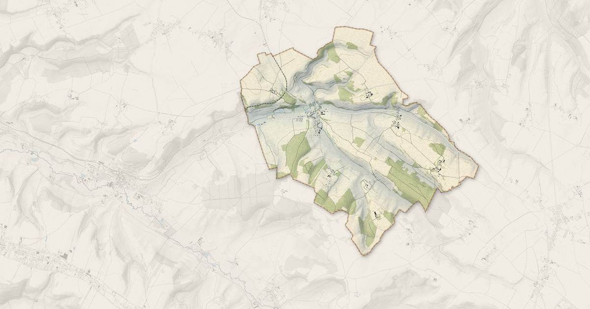Portrait cartographique de Bailly-en-Rivière : relief, eau, forêts, bâti et voies, calculés à partir des données de l'IGN