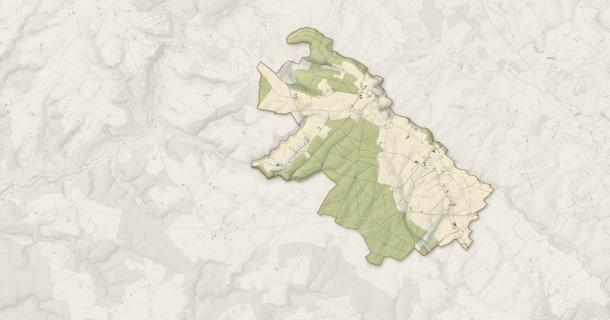 Portrait cartographique de Beauvoir-en-Lyons : relief, eau, forêts, bâti et voies, calculés à partir des données de l'IGN