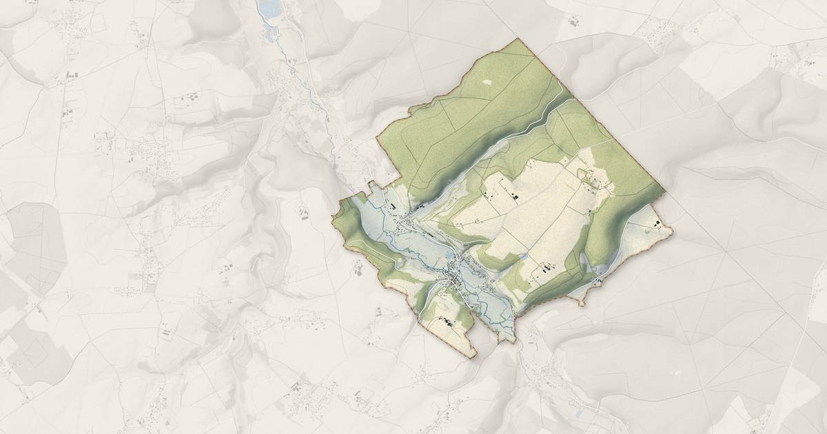Portrait cartographique de Bellencombre : relief, eau, forêts, bâti et voies, calculés à partir des données de l'IGN