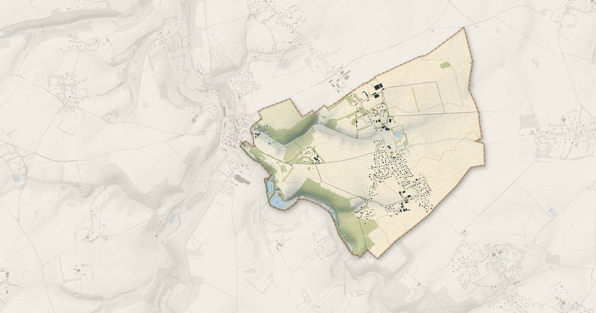 Portrait cartographique de Belleville-en-Caux : relief, eau, forêts, bâti et voies, calculés à partir des données de l'IGN
