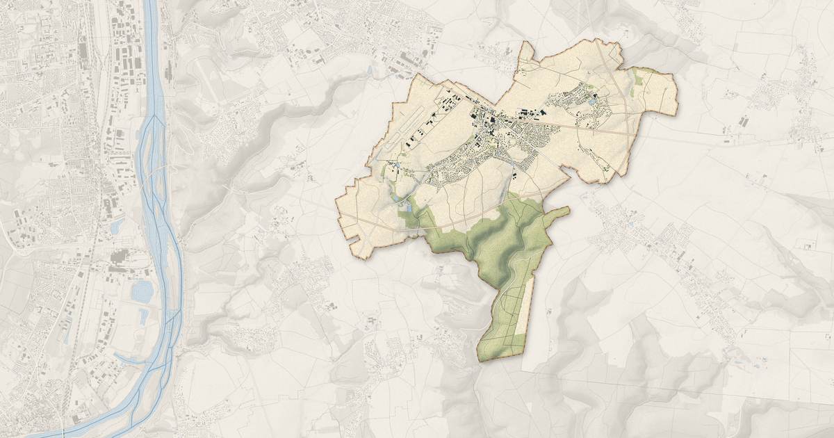 Portrait cartographique de Boos : relief, eau, forêts, bâti et voies, calculés à partir des données de l'IGN