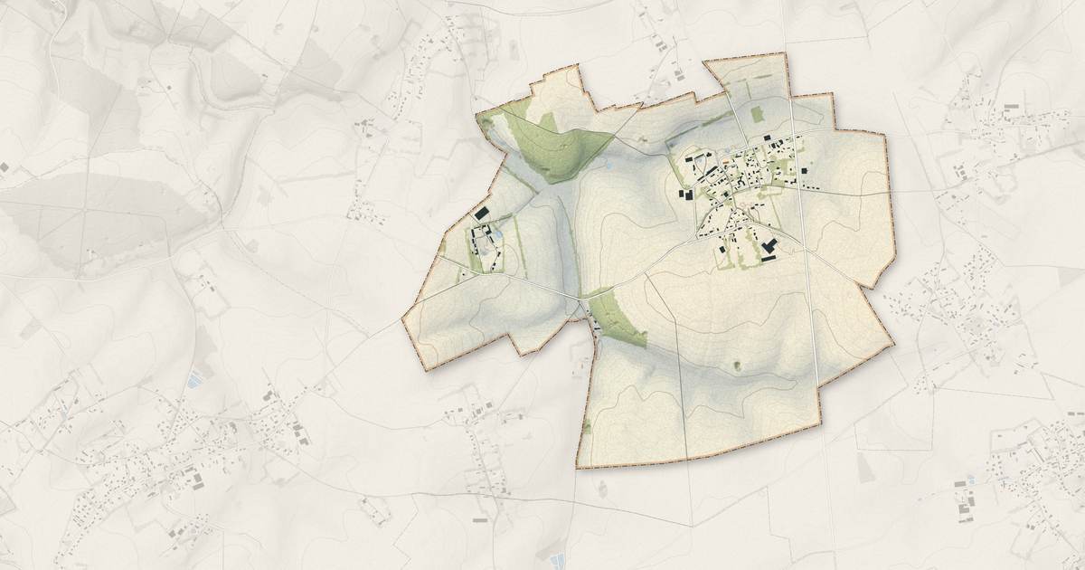 Portrait cartographique de Boudeville : relief, eau, forêts, bâti et voies, calculés à partir des données de l'IGN